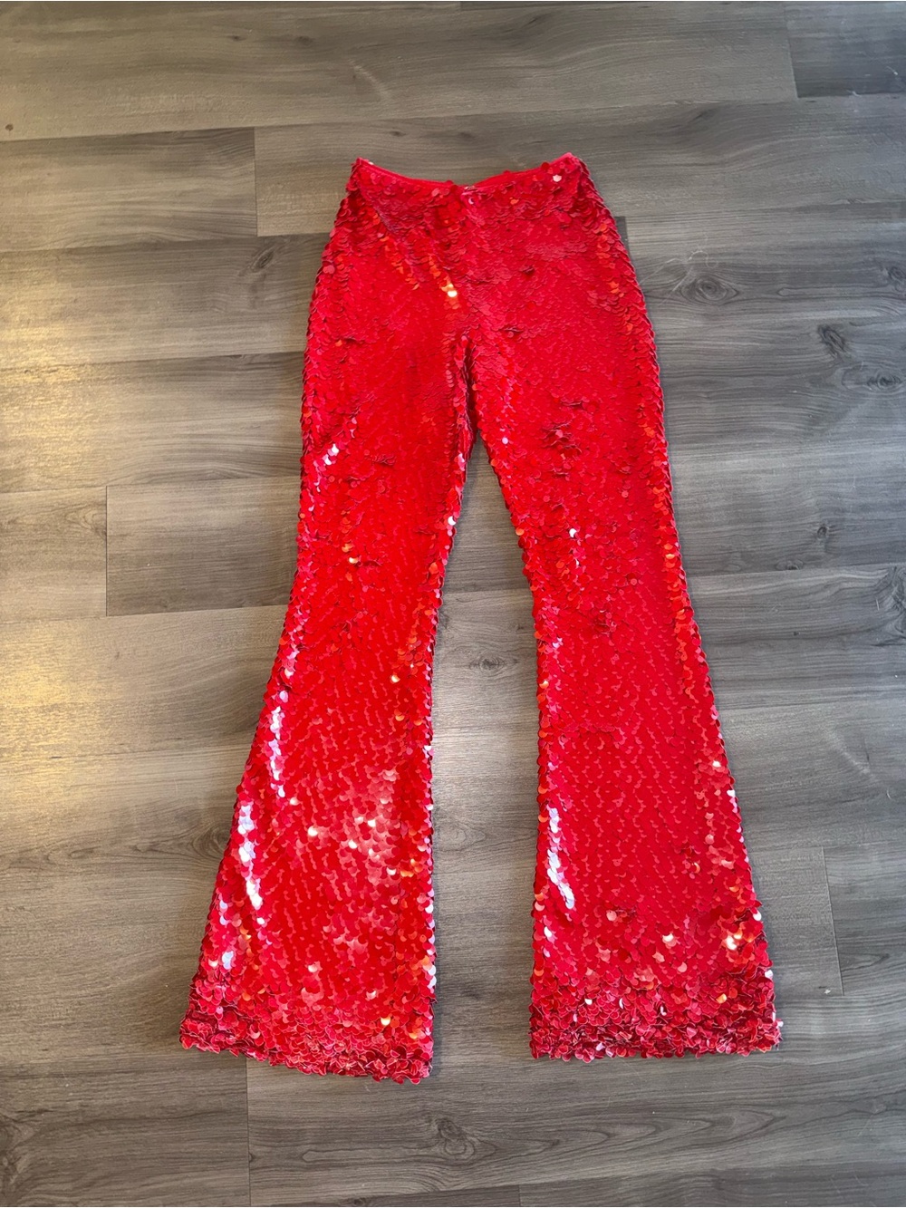 Aknvas Red Sequin Flared Pants